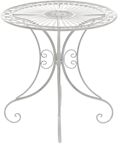 Clp Tavolino In Ferro Giardino Hari I Tavolino Tondo Outdoor Stile Rustico I Tavolino Salotto Design, Colore:Antico Bianco
