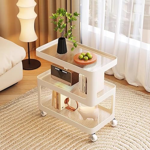 Dgdhhsfjdj Tavolino Da Caffè Girevole A 360° Con Ruote A 3 Livelli E Contenitore Multilivello. Soluzione Salvaspazio Perfetta Per Divani, Camere Da Le