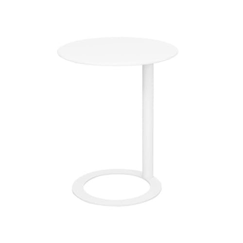 Dgdhhsfjdj Tavolino Laterale A Forma Di C Bianco Lucido, Struttura In Metallo 48X74 Cm. Superficie Salvaspazio Per Camere Da Letto O Zone Giorno Compa