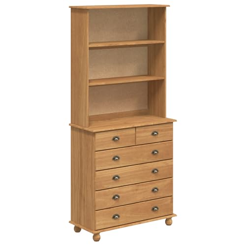 Vidaxl Hutch Askim - Cassettiera In Legno Di Pino Massiccio Da 91 X 40 X 199,5 Cm, Colore Marrone Miele, 91 X 30 X 104 Cm, In Legno Di Pino Massiccio