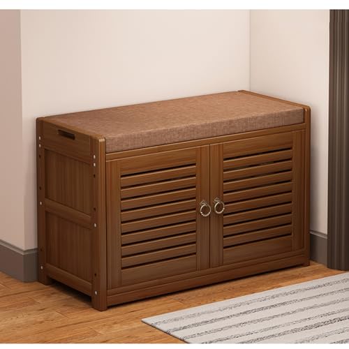 Dgdhhsfjdj Panca Portascarpe In Bambù Con 2 Ante, Panca Per Ingresso E Anticamera, Elegante Scarpiera Per Riporre E Sistemare Le Scarpe In Casa, Desig