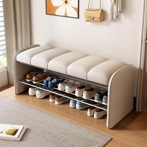 Dgdhhsfjdj Scarpiera Imbottita, Panca A 2 Ripiani, Contenitore Per Ingresso Con Seduta In Similpelle, Elegante Pouf Con Struttura In Legno Per Letto E