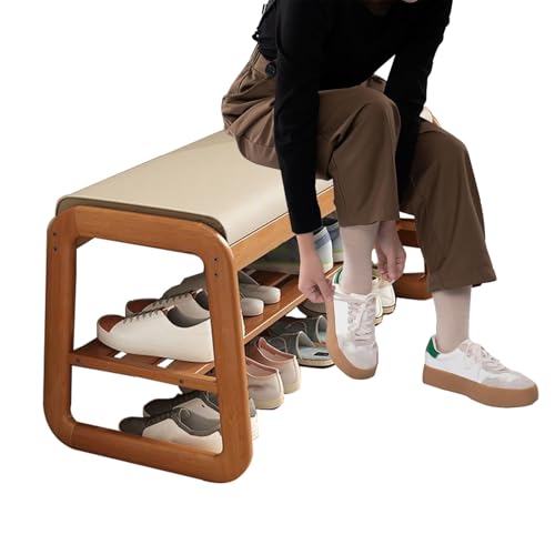 Panca Per Scarpe Robusta In Legno Massello A 2 Livelli Con Cuscino, Scarpiera Da Fine Letto, Comoda Per Ingresso, Camera Da Letto, Soggiorno, Balcone,