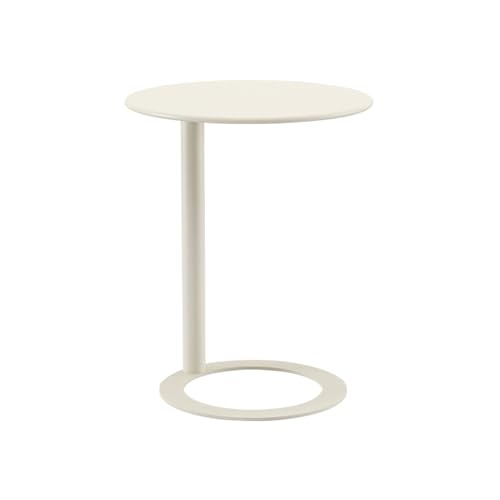 Dgdhhsfjdj Tavolino Laterale A Forma Di C Bianco Lucido, Struttura In Metallo 48X74 Cm. Superficie Salvaspazio Per Camere Da Letto O Zone Giorno Compa