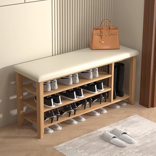 Dgdhhsfjdj Panca Portaoggetti Da Ingresso Con Cuscino In Pelle Pu, Organizer Per Scarpe In Legno A 3 Livelli Per Corridoio, Soggiorno, Camera Da Letto