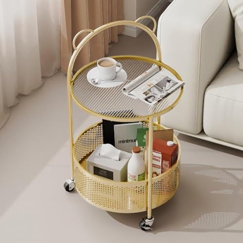 Dgdhhsfjdj Tavolino Laterale A 2 Ripiani, Tavolino Rotondo Da Caffè, Carrello Portaoggetti Con Ruote, Per Piccoli Spazi, Camera Da Letto, Soggiorno, S