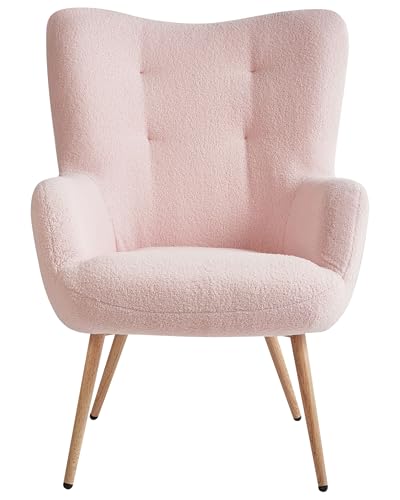Poltrona Imbottita Wingback Mid-Century Modern Boucle Ottoman Set Rosa Pastello Ii