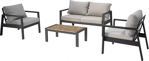 Set Mobili Da Giardino Divano 2 Posti, Poltone E Tavolino Colore Grigio Chiaro E Antracite