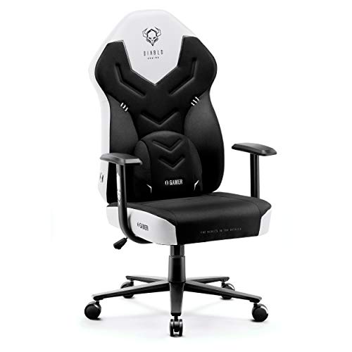 Diablo X-Gamer 2.0 Sedia Gaming Gamer Da Ufficio Design Ergonomico Cuscino Lombare Rivestimento In Tessuto Braccioli Confortevoli (Nero-Bianco)