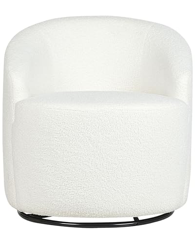 Poltrona Poltroncina Glamour Art Deco Boucle Bianco Con Base Girevole 360°