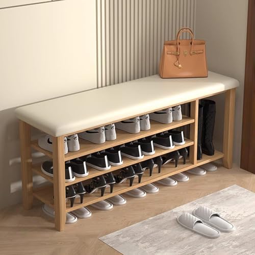 Dgdhhsfjdj Panca Portaoggetti Da Ingresso Con Cuscino In Pelle Pu, Organizer Per Scarpe In Legno A 3 Livelli Per Corridoio, Soggiorno, Camera Da Letto