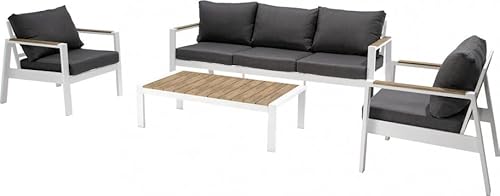 Set Mobili Da Giardino Divano 3 Posti, Poltone E Tavolino Colore Grigio Scuro E Bianco