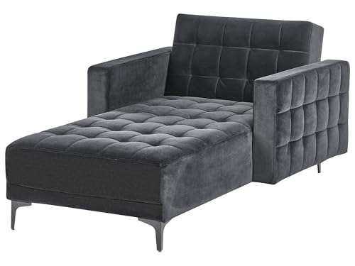 Chaise Lounge Reclinabile In Velluto Nero Trapuntata Piedini Argento