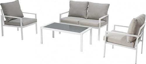 Set Mobili Da Giardino Divano 2 Posti, Poltone E Tavolino Colore Grigio Chiaro E Bianco