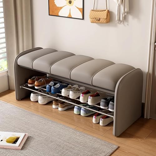 Dgdhhsfjdj Scarpiera Imbottita, Panca A 2 Ripiani, Contenitore Per Ingresso Con Seduta In Similpelle, Elegante Pouf Con Struttura In Legno Per Letto E