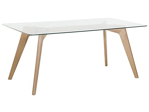 Tavolo Da Pranzo Rettangolare Piano In Vetro Gambe In Legno 180 X 90 Cm