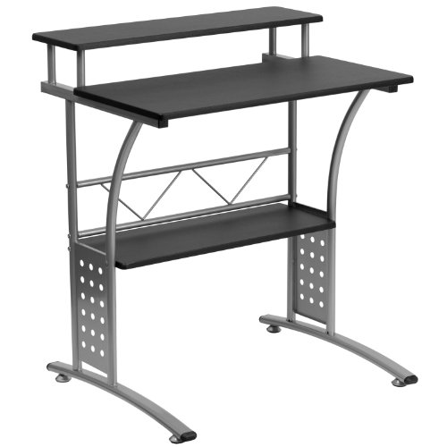 Flash Furniture Clifton Moderna Scrivania Da Ufficio Con Top E Ripiani Inferiori, Piccola Scrivania Per Ufficio A Casa, 28" W, Nera