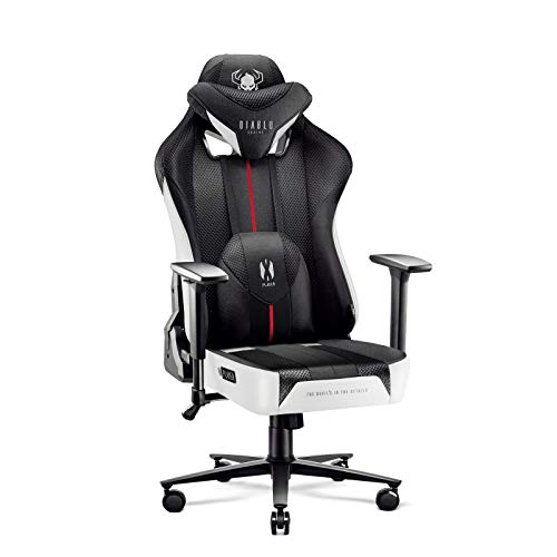 Diablo Sedia Da Gaming In Tessuto X-Player 2.0 - Gaming Chair Ergonomica Braccioli 3D - Cuscino Cervicale/Lombare Funzione Dondolo - Sedia Per Pc, Pol