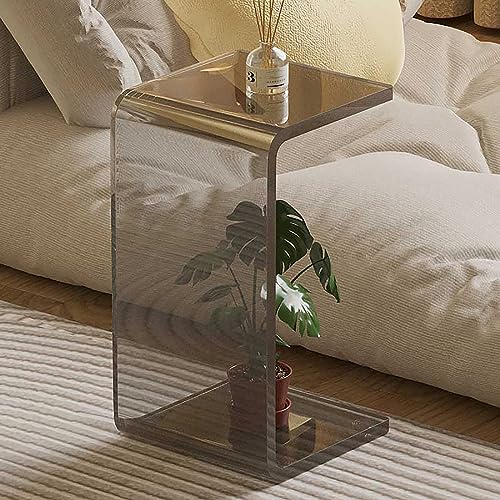 Dgdhhsfjdj Tavolino Laterale A Forma Di C, Moderno Tavolino In Acrilico Per Soggiorno, Camera Da Letto E Ufficio, Bianco Puro, 30X30X65 Cm