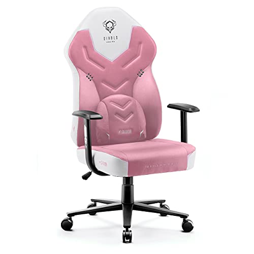 Diablo X-Gamer 2.0 Sedia Gaming Gamer Da Ufficio Design Ergonomico Cuscino Lombare Rivestimento In Tessuto Braccioli Confortevoli (Rosa-Bianco)