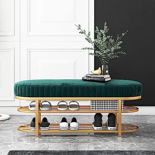 Dgdhhsfjdj Panca D'Ingresso Moderna Imbottita In Velluto Con Scarpiera A 2 Ripiani, Elegante Mobiletto Per Riporre Oggetti In Corridoio Per La Casa, M