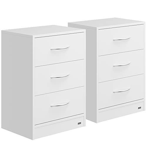 Casaria® Comodino Set Da 2 54X39X28Cm In Legno 3 Cassetti Camera Letto Tavolino Da Notte Comodini Bianco