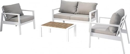 Set Mobili Da Giardino Divano 2 Posti, Poltone E Tavolino Colore Grigio Chiaro E Bianco