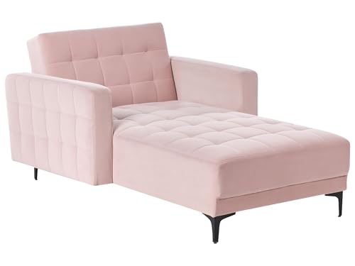 Chaise Lounge Reclinabile In Velluto Rosa Pastello