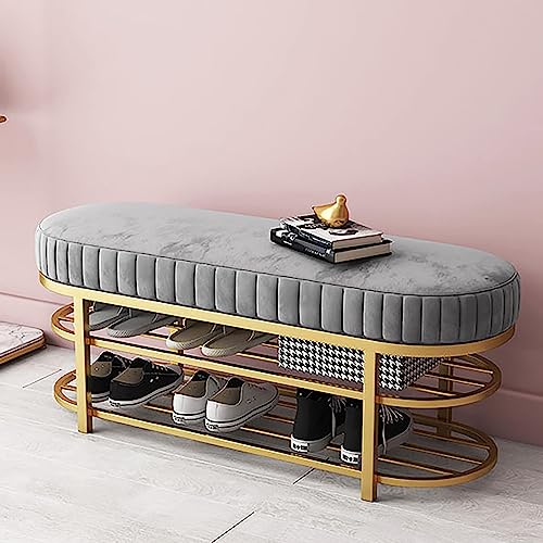 Dgdhhsfjdj Panca D'Ingresso Moderna Imbottita In Velluto Con Scarpiera A 2 Ripiani, Elegante Mobiletto Per Riporre Oggetti In Corridoio Per La Casa, M