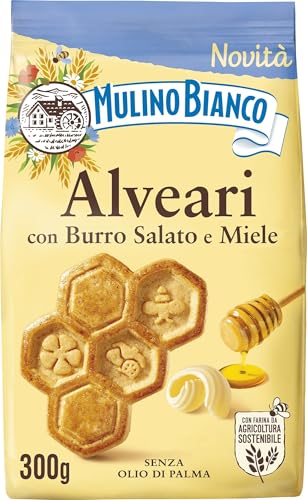 Mulino Bianco Biscotti Frollini Alveari Con Burro Salato E Miele, Biscotti Per Colazione, Senza Olio Di Palma, 300 G