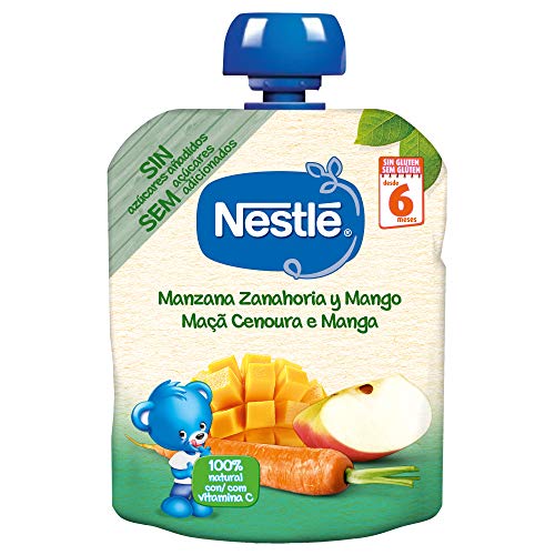 Nestlé Naturnes Bolsita De Manzana, Zanahoria Y Mango, 6+ Meses, 90G