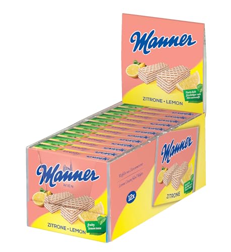 Manner Lemon Wafers | Wafer Croccanti Vegani Con Crema Al Limone | Confezione Da 12 (12 X 75 G)