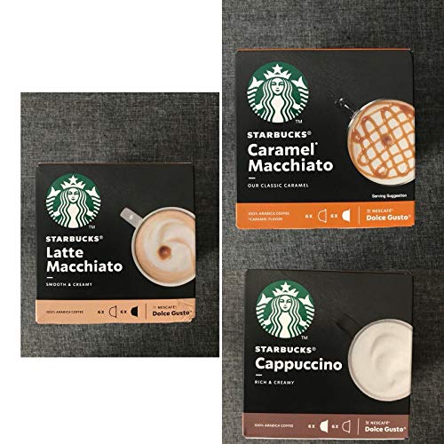 Nescafe Dolce Gusto Starbucks 3 Scatole (36 Capsule)-Cappuccino, Latte Macchiato, Caramel Macchiato