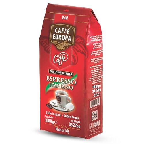 Caffe Europa In Grani - Caffè In Grani A Tostatura Artigianale, Caffe Cremoso Dal Gusto Deciso, Miscela Bar 40% Arabica - 60% Robusta, 1Kg