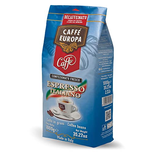 Caffè Europa In Grani - Caffè In Grani Decaffeinato A Tostatura Artigianale, Caffè Dal Gusto Delicato, Miscela 70% Arabica - 30% Robusta, 1Kg