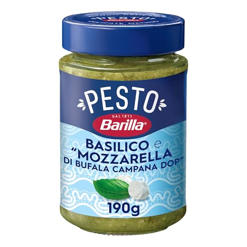 Barilla Pesto Basilico E “Mozzarella Di Bufala Campana Dop”, Senza Glutine, Consistenza Vellutata E Gusto Delicato, Sugo Pronto Per Pasta, 190 G