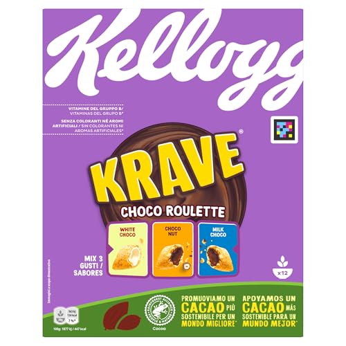 Kellogg'S Krave Roulette | Gusto Nocciola, Cioccolato Bianco E Al Latte | Cereali Per La Colazione | Confezione Singola Da 375G (1 X 375G)