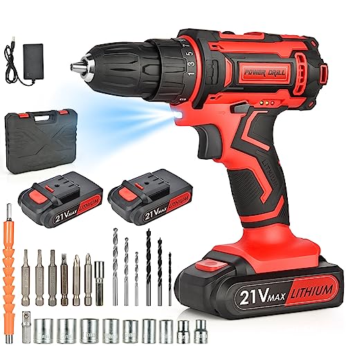 Trapano Avvitatore Batteria 21V, Avvitatore A Batteria 40N.M, Con Avvitatore Elettrico A Due Sezioni 2.0Ah, Coppia 25 + 1, 2 Velocità, 24 Accessori, P