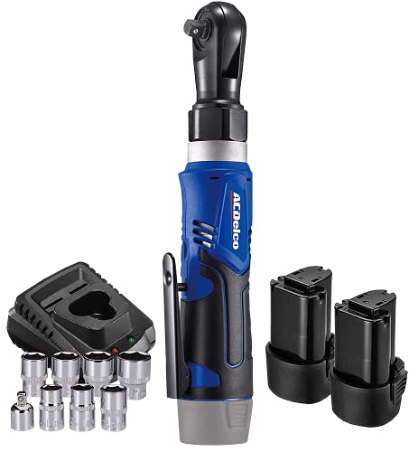 Acdelco Arw1209P-P2S G12 Lithium-Ion 12V (10.8V) Electric 3/8” Cordless Ratchet Wrench Set Power Tool Kit | Tool Set Includes X2 Battery Packs, X1 Cha