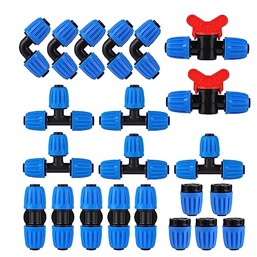22 Pz Raccordi Di Irrigazione A Goccia Kit Blue Lock Barbed Connettori Per 1/2 Pollice 16Mm Tubing (Od 0.620 In.Id È 0.520. In), 5 Tees, 5 Dritto, 2 V