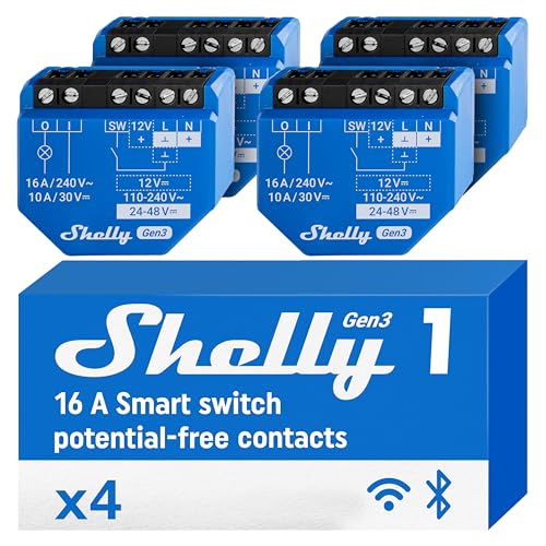 Shelly 1 Gen3, Wi-Fi Interruttore Intelligente Relé - 1 Canale, 16А, Contatto Pulito, Controllo Remoto E Automazione, Porta Del Garage, Nessun Hub Ric