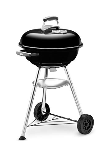 Weber Compact Kettle Bbq A Carbone, Sup. Cottura Ø 47 Cm, Barbecue Con Coperchio E Caldaia Smaltati In Porcellana, Supporto A Tre Gambe E Ruote, Sup.