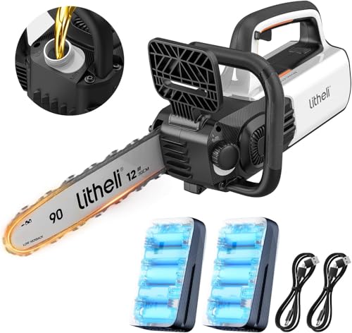 Litheli Motosega A Batteria Per Potatura, Motosega Elettrica A Batteria Brushless Da 30Cm, Lubrificazione Automatica, Sicurezza Design Per Il Taglio D