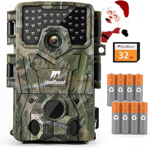 Usogood 4K Fototrappola, Fotocamera Da Caccia Con Visione Infrarossi, Sensore Di Movimento 120°, Impermeabile Ip66, Cattura Fauna Selvatica Include Ba