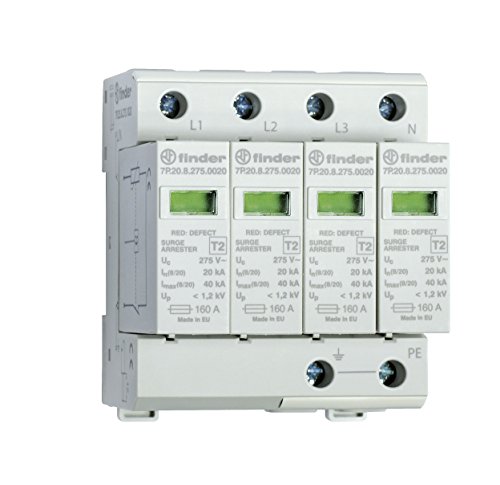 Finder 7P2582751020 - Limitatore Di Sovratensione Tipo 2 Varistor, Sezionabile 4 Poli, Trifase 230/400 V, Controllo Visivo/Segnalazione Remota