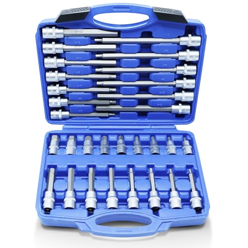 Cclife Chiavi Esagonali A Bussola Lunghe,30 Pezzi Set Di Bussole 1/2 Brugola Attacco Esagonali Maschio Hx5-Hx19 Per Viti A Esagono Incassato