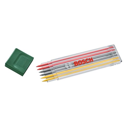 Bosch 6 Mine Multicolore In Grafite Hb (Acces. Per Matita Per Il Contrassegno Dei Fori Profondi, 2 Rosse, 2 Gialle, 2 Grafite Hb, 2,8 Mm, Custodia)