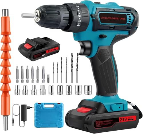 Trapano Avvitatore Batteria 21V, Trapano Avvitatore A Percussion, Trapano A Percussione Batteria Avvitatore Elettrico, 25+3 Coppie, 2 Velocità, 23Cs A