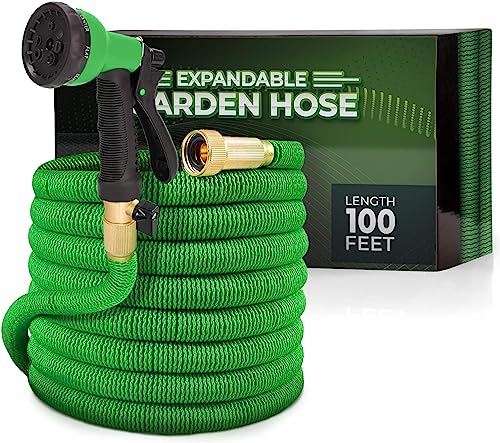 Tubo Estensibile Da Giardino 30 M/ 100 Ft, 3/4" Connessioni In Ottone 3450D Tessuto, Kink-Free, 8-Funzione Tubo Flessibile Acqua (Verde)