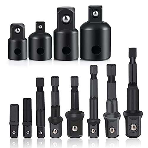 12 Pieces Set Impact Drill Socket Adapter, 1/4"3/8"1/2" Hex Shank Adapter Reducer With Extension Set Impact Driver Conversions, Active Rust Protection